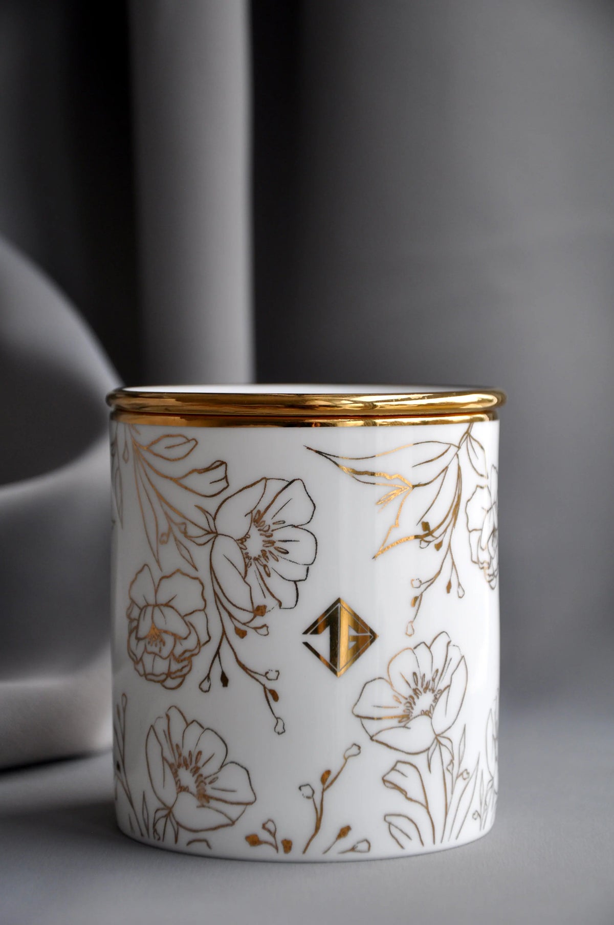 Blossom fine bone china candle vessel topped with a matching porcelain lid