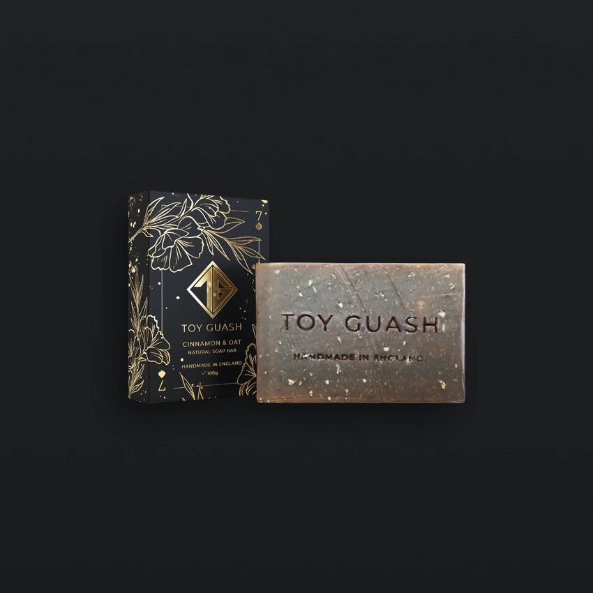 Cinnamon & Oat Soap Bar with Toy Guash signature box packaging
