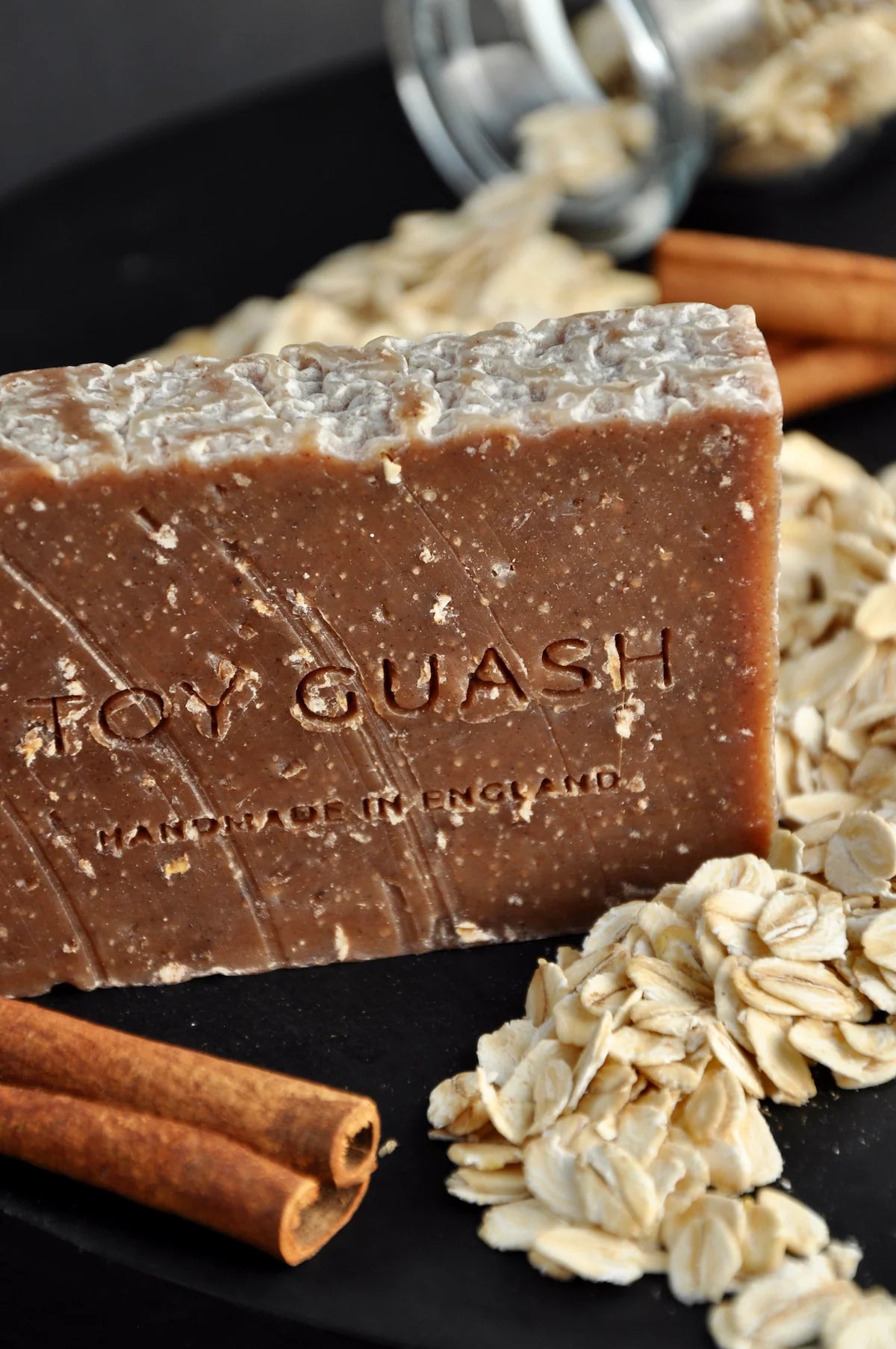 Cinnamon & Oat Soap Bar with oat pieces and cinnamon powder