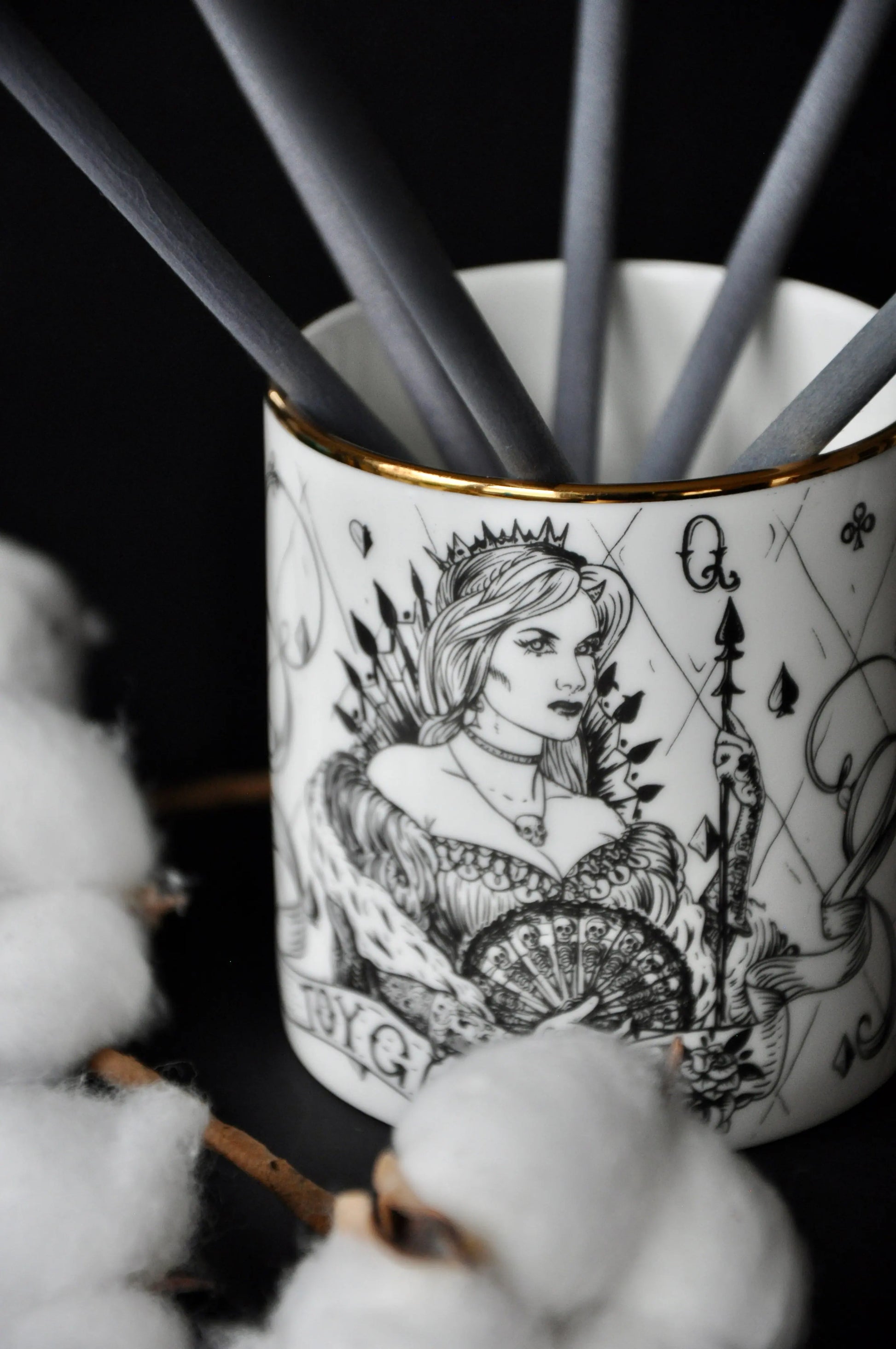 Fine bone china pot used as a desk pen pot and stationery holder
