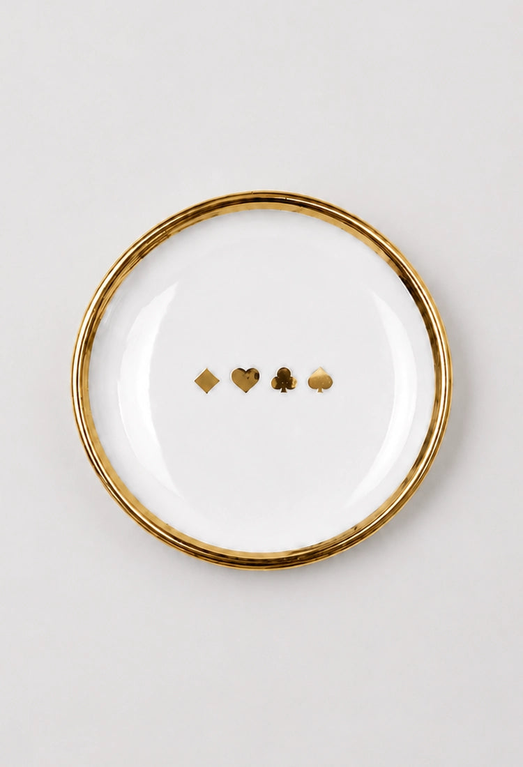 Fine Bone China Trinket Dish with Golden Suits Design