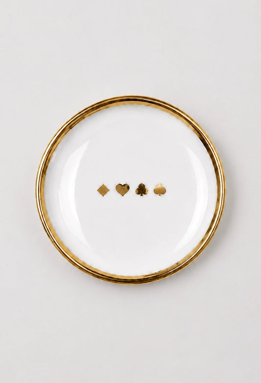 Fine Bone China Trinket Dish with Golden Suits Design