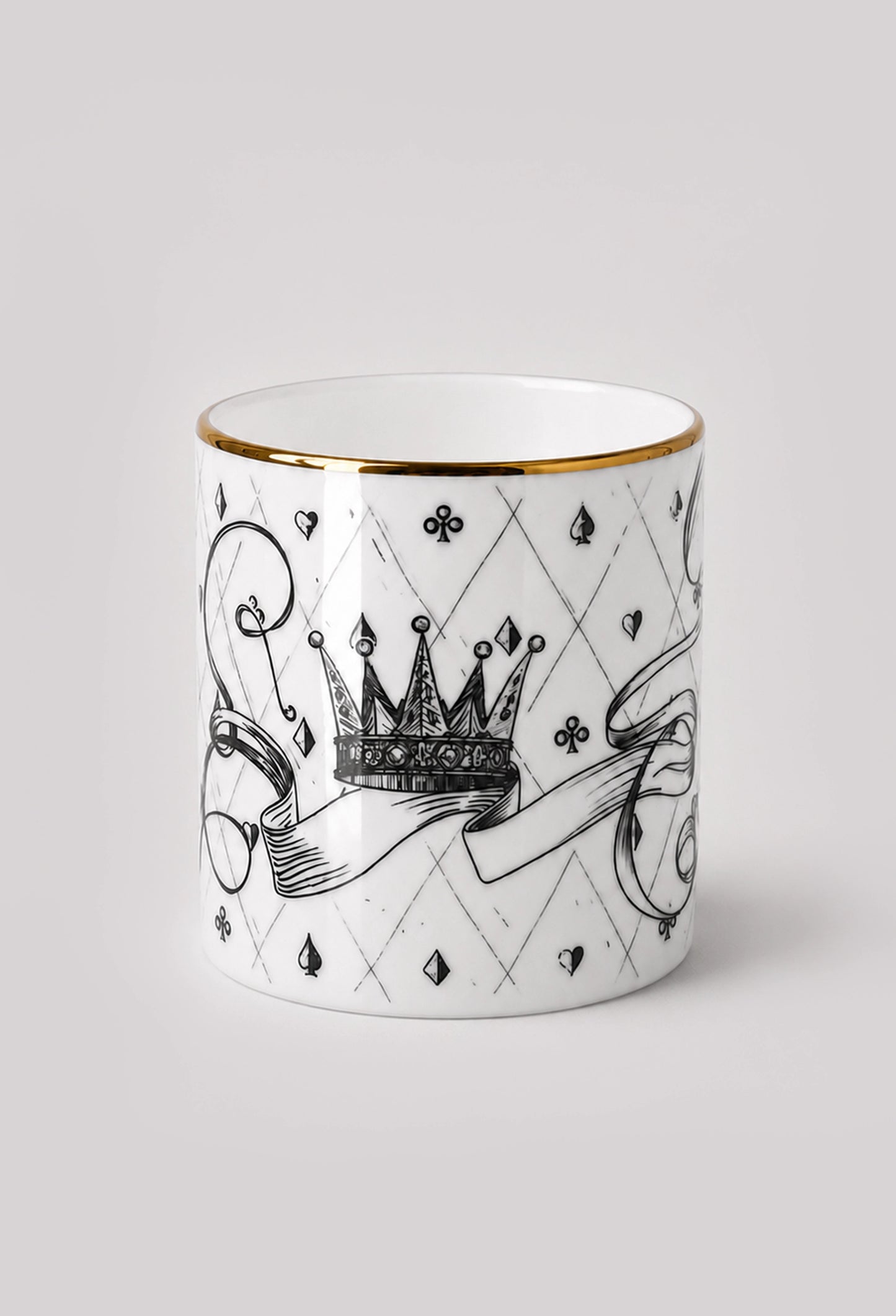 Reverse side of fine bone china pot showing kings crown motif and 22ct gold rim