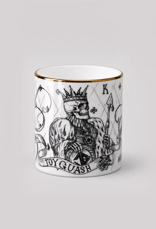 King of Spades fine bone china pot with 22ct gold rim on gray background