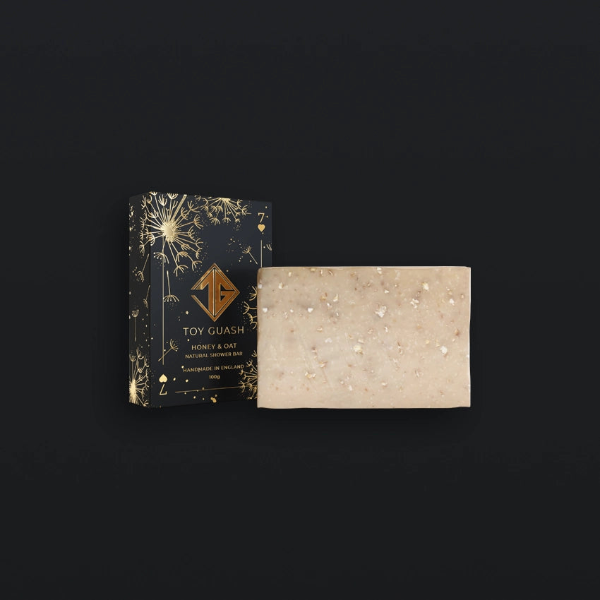 Honey and Oat Shower Bar with Toy Guash signature box packaging