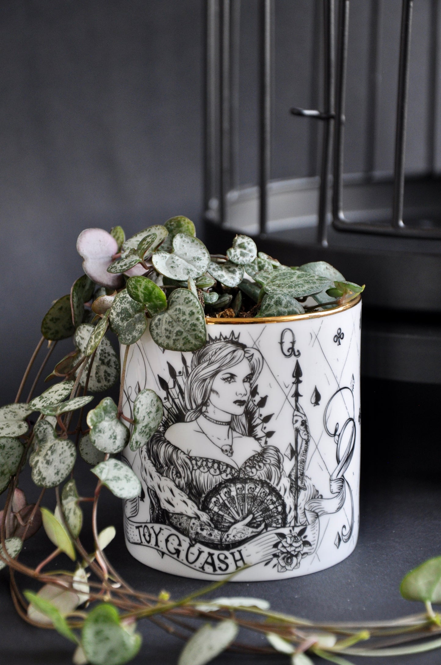 Fine bone china pot styled as a luxury indoor small plant pot