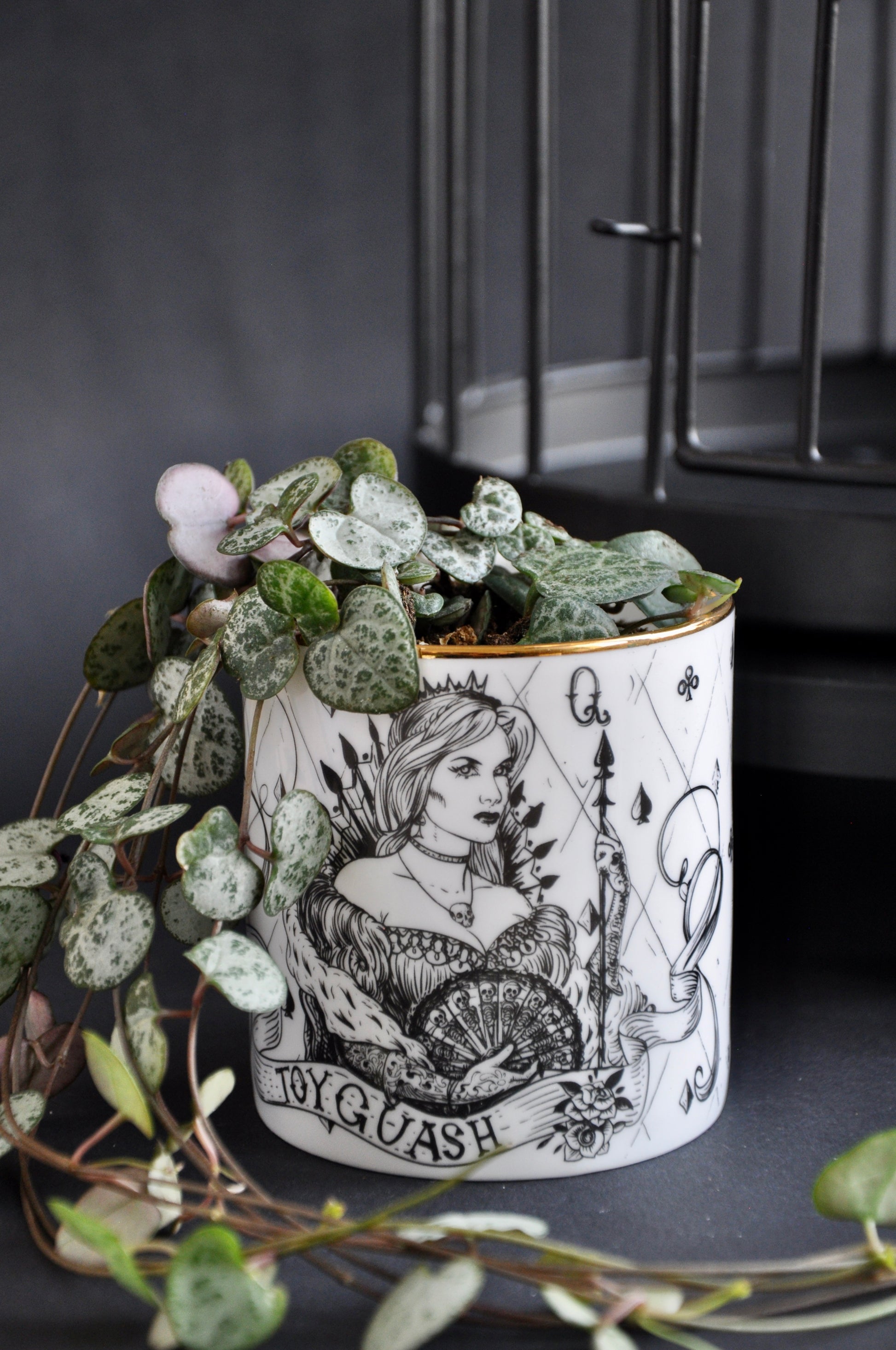 Fine bone china pot styled as a luxury indoor small plant pot
