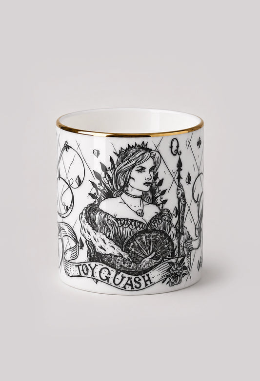 Queen of Spades fine bone china pot with 22ct gold rim on gray background